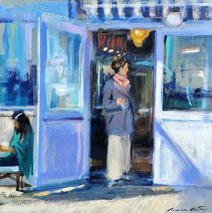 BREAKFAST AT THE PORT 40X40cm Oli s. Fusta0